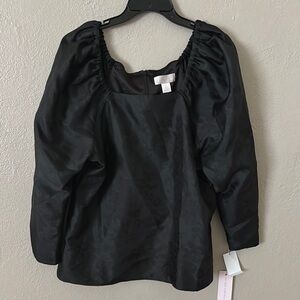 Rachel Parcell Black Puff Sleeve Square Neck Blouse